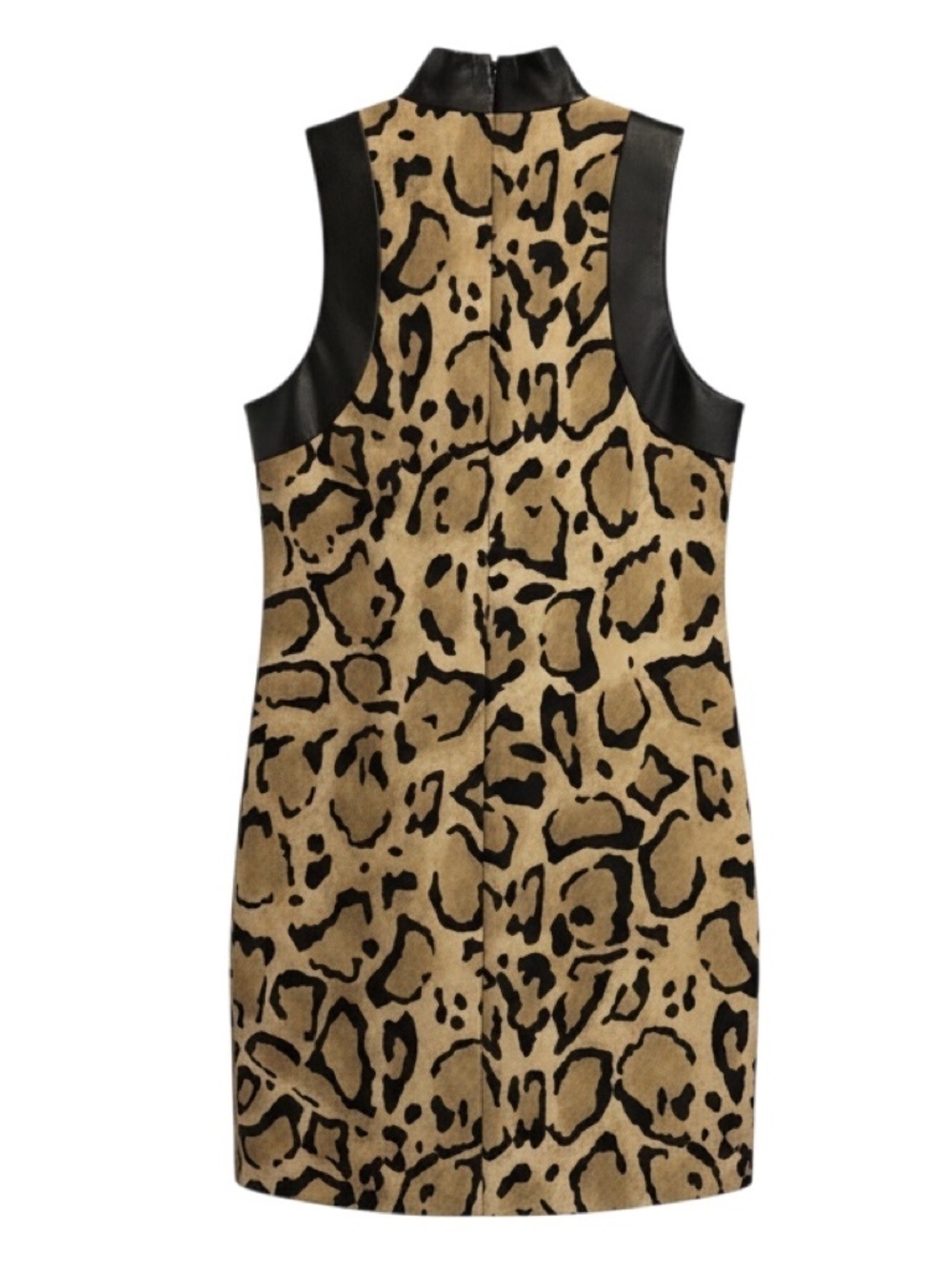 GUCCI NATURAL / BLACK LEOPARD PRINT SILK CADY DRESS WITH LEATHER TRIM - Picture 2 of 3